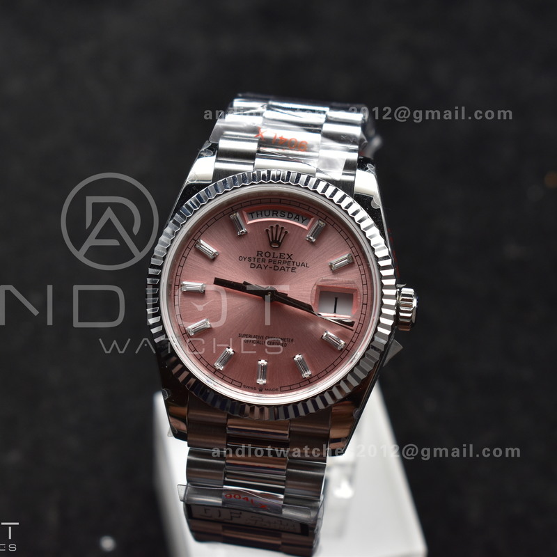 DayDate 36 SS QF Best Edition 904L Steel Pink Diamond Dial on President Bracelet vr3255 V5 (Gain Weight)